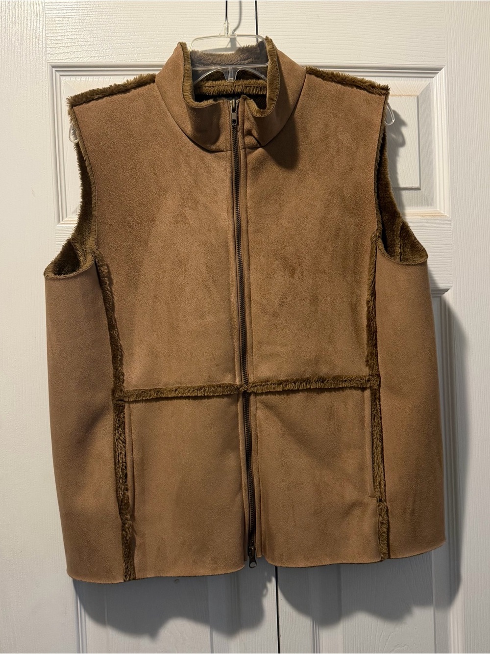 Andrea Jobine Brown Faux Suede Zip-Front Vest